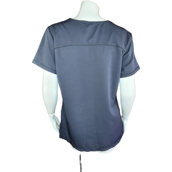 Dickies Women's Medium Short Sleeve Scrub Top Dark Gray Pockets, Round Neckline - Picture 4 of 14